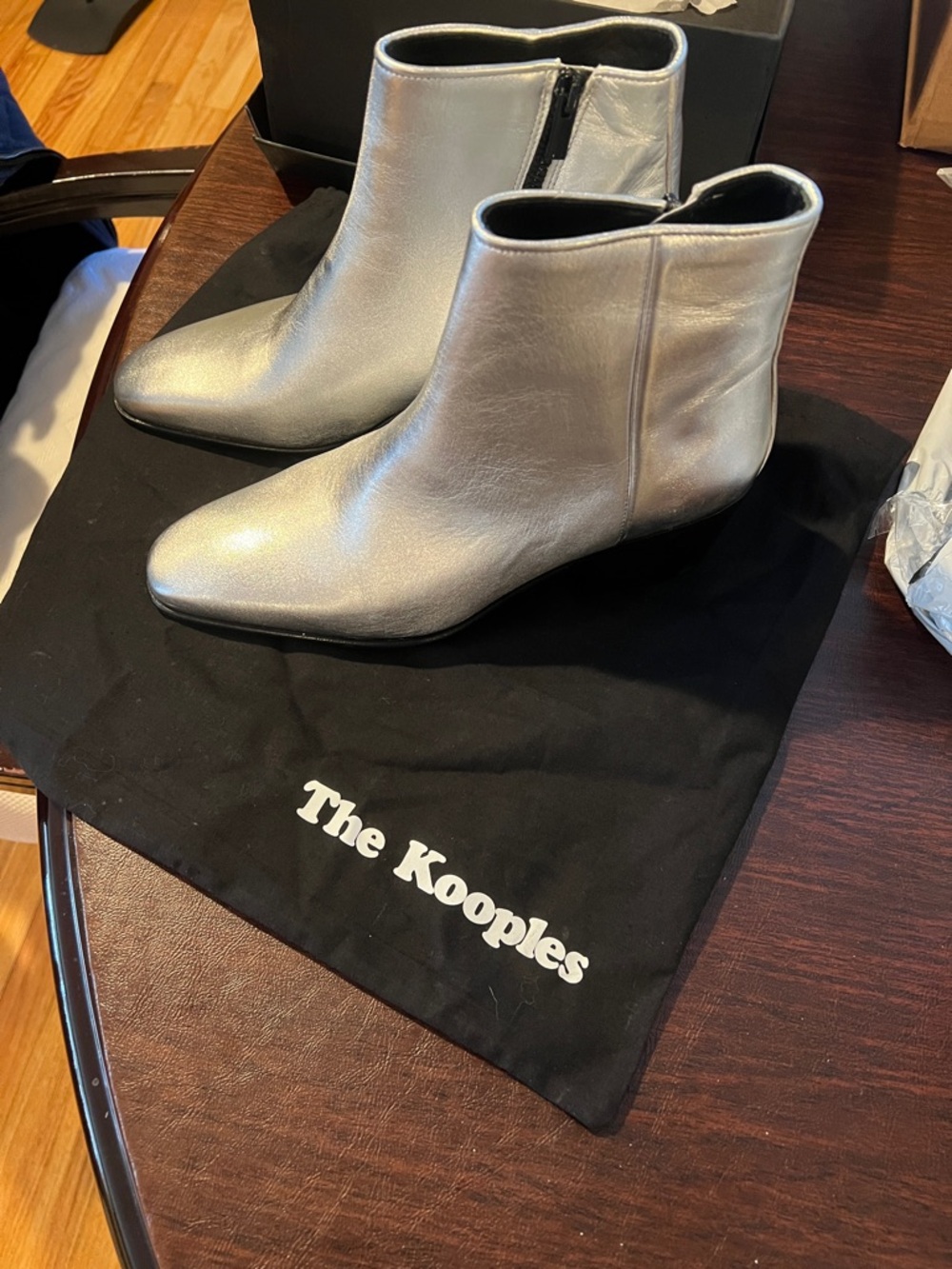 The Kooples Metallic Silver Leather Ankle Boots